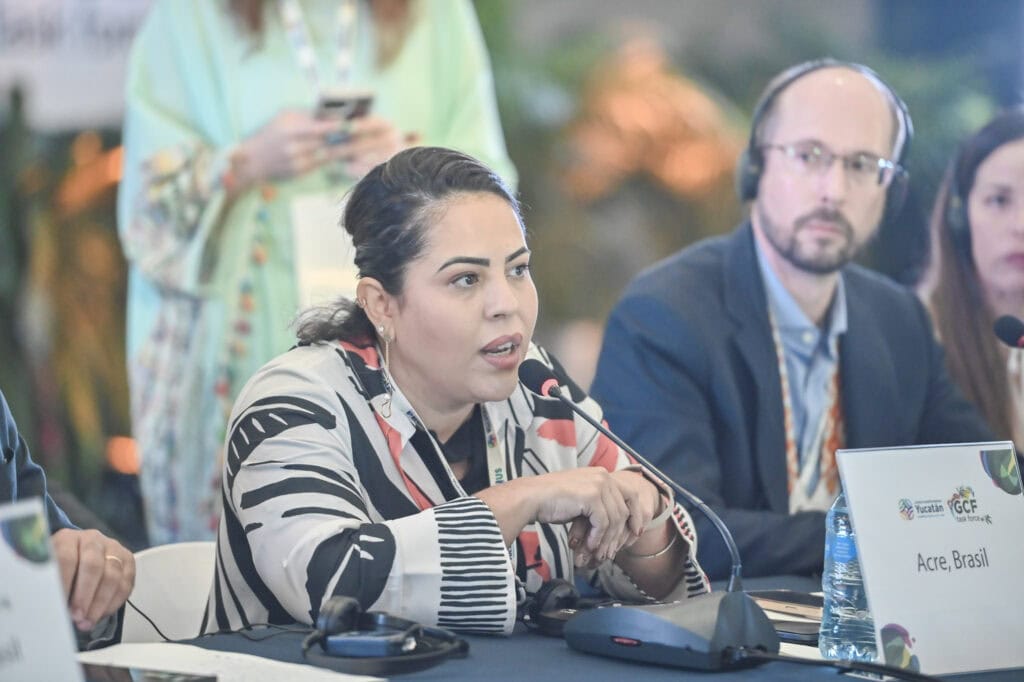 Secretária de Meio Ambiente e das Políticas Indígenas, Julie Messias, apresentou avanços ambientais alcançados pelo Acre desde a implementação do Plano de Ação de Manaus, em março de 2022. Foto: Diego Gurgel/Secom