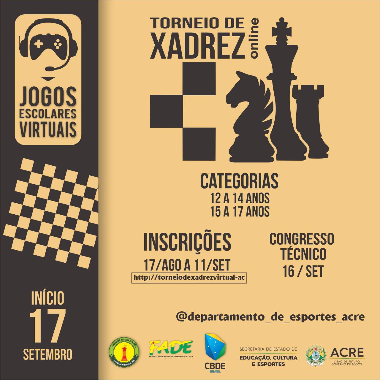 Inscrições abertas para o Torneio de Xadrez Online no Acre