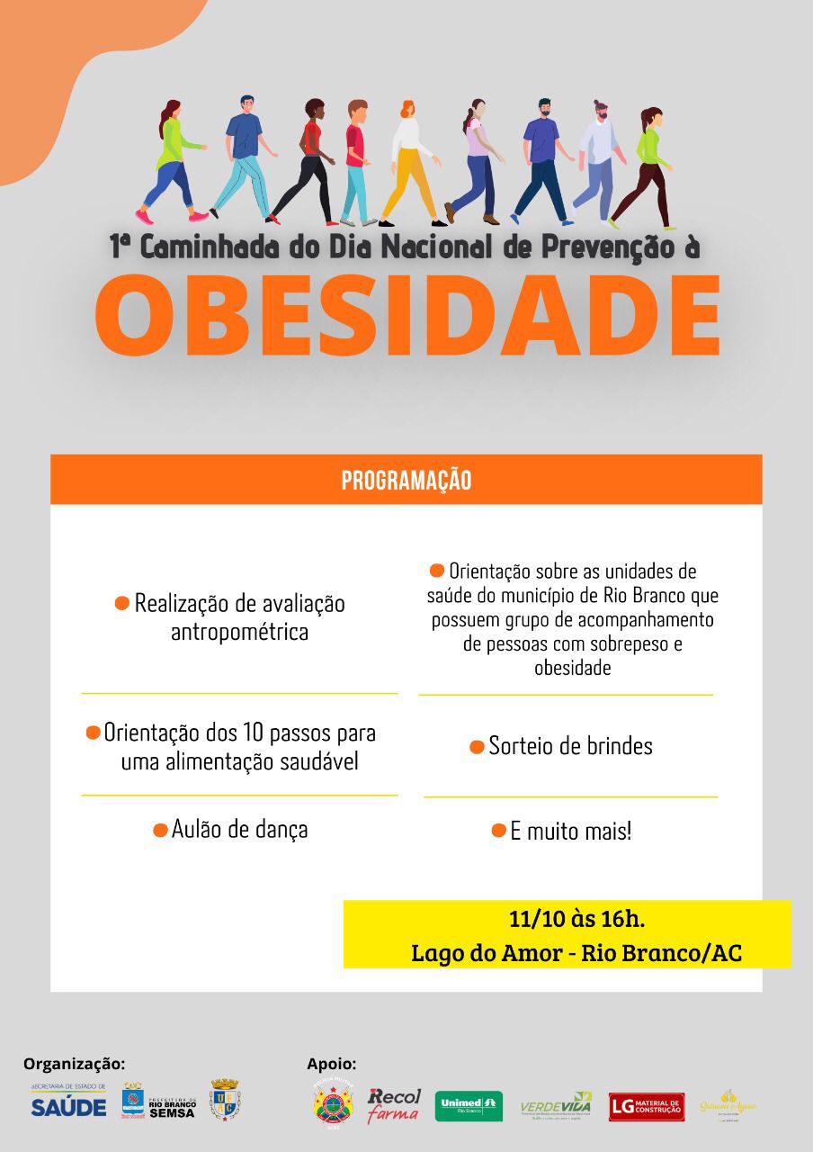 Caminhada do Dia Nacional de Prevenção à Obesidade será nesta terça em Rio Branco