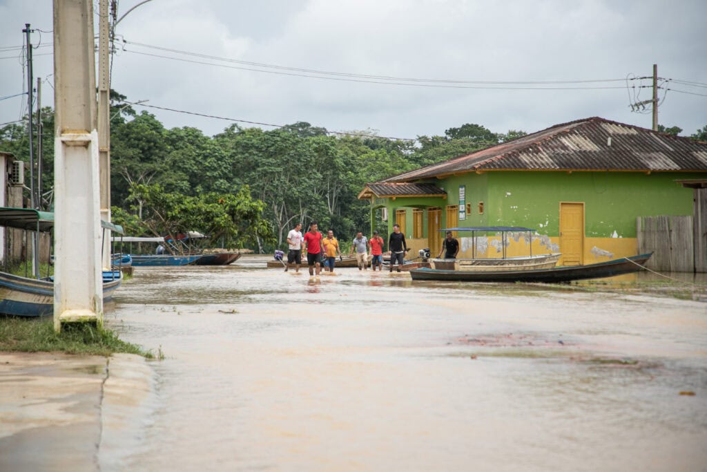 Nível do Rio Purus atingiu a marca de 10,77 metros, 1,77 metro acima da cota de transbordamento, que é 9 de metros. Foto: Neto Lucena/Secom