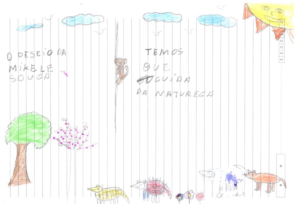 Estudantes criaram cartas dedicadas à terra, por meio de desenhos e textos, durante o Circuito Ambiental. Foto: arquivo pessoal