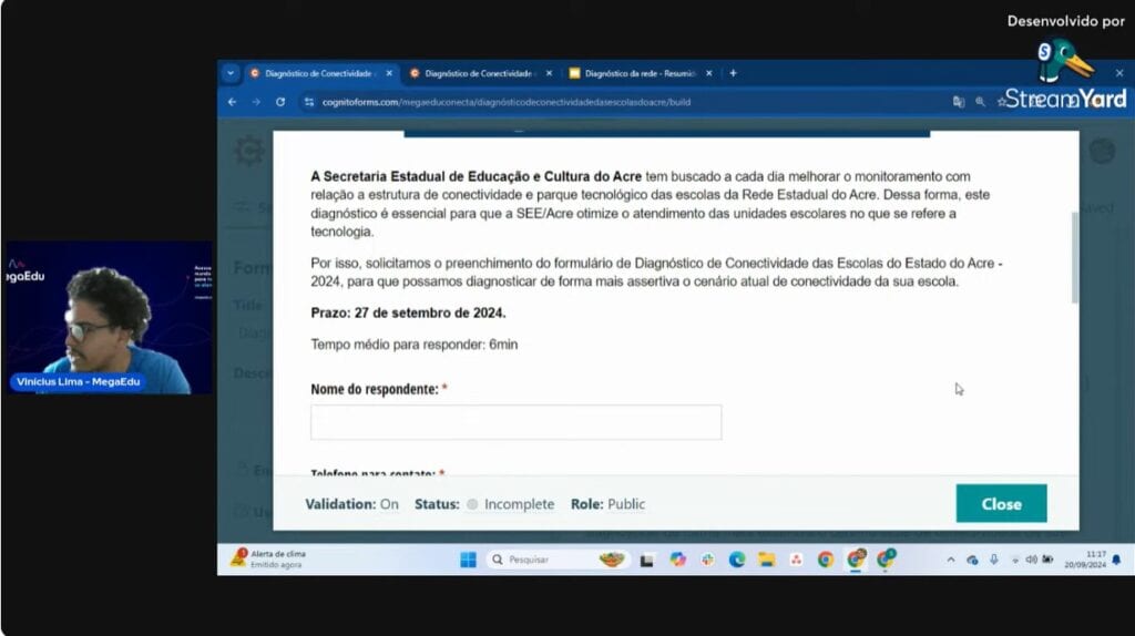 Transmissão da live ocorreu pelo Canal do Youtube – @SecretariasMegaEdu. Foto: Imagem capturada