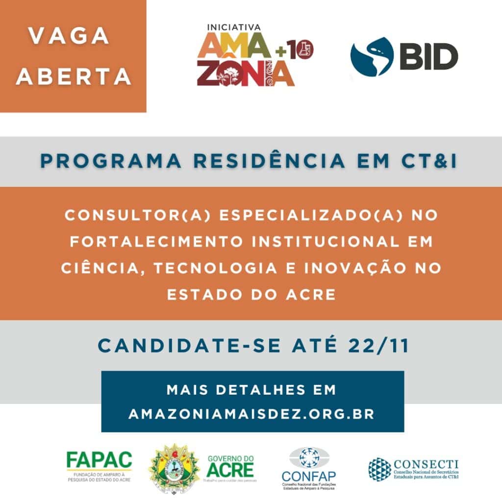 Estão disponíveis vagas para atuação no fortalecimento institucional Ciência, Tecnologia e Inovação na região. Card: divulgação