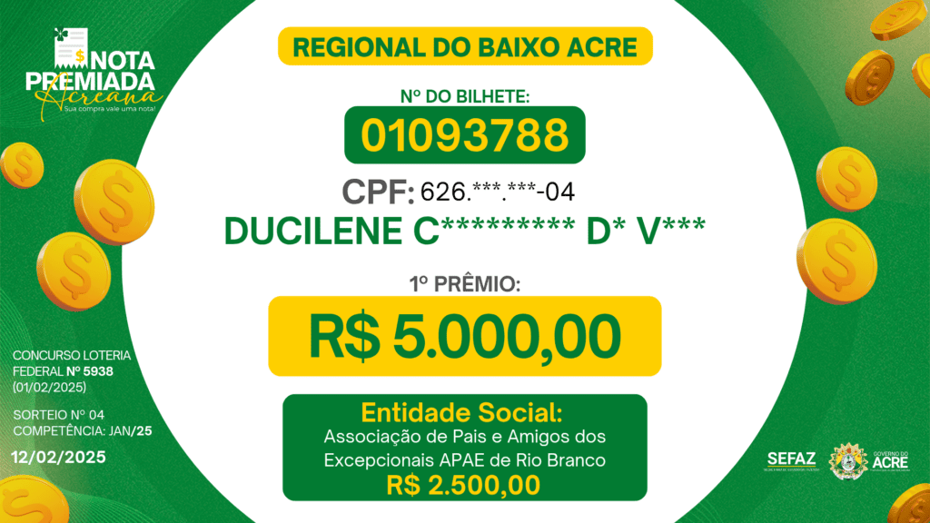 Estado divulga novos vencedores do Nota Premiada com prêmio de até R$ 20 mil; veja nomes