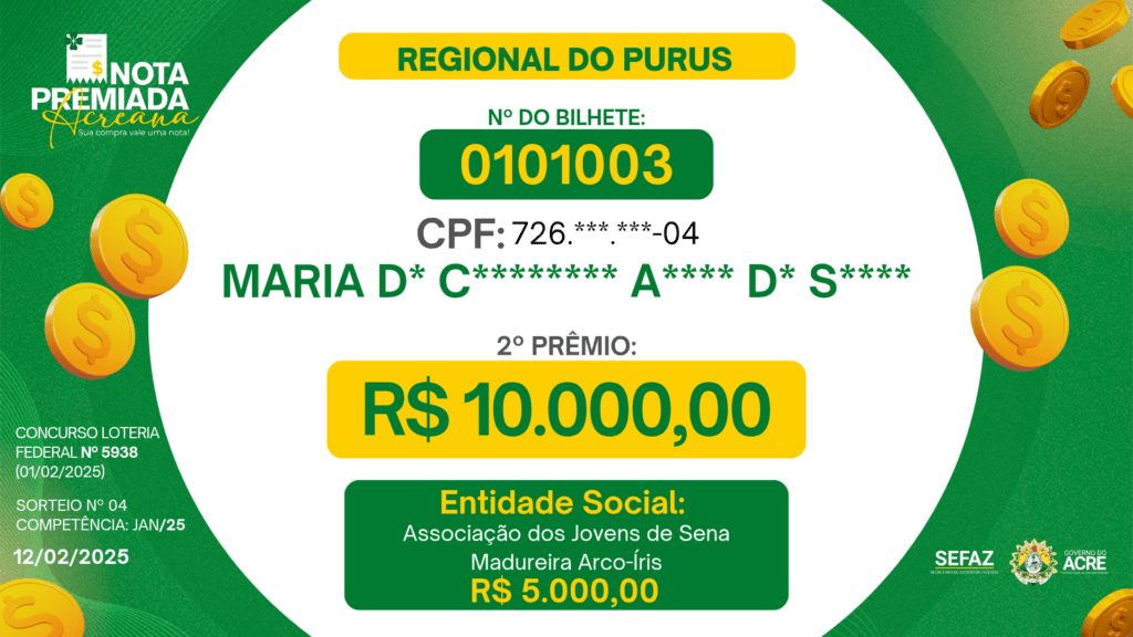 Estado divulga novos vencedores do Nota Premiada com prêmio de até R$ 20 mil; veja nomes