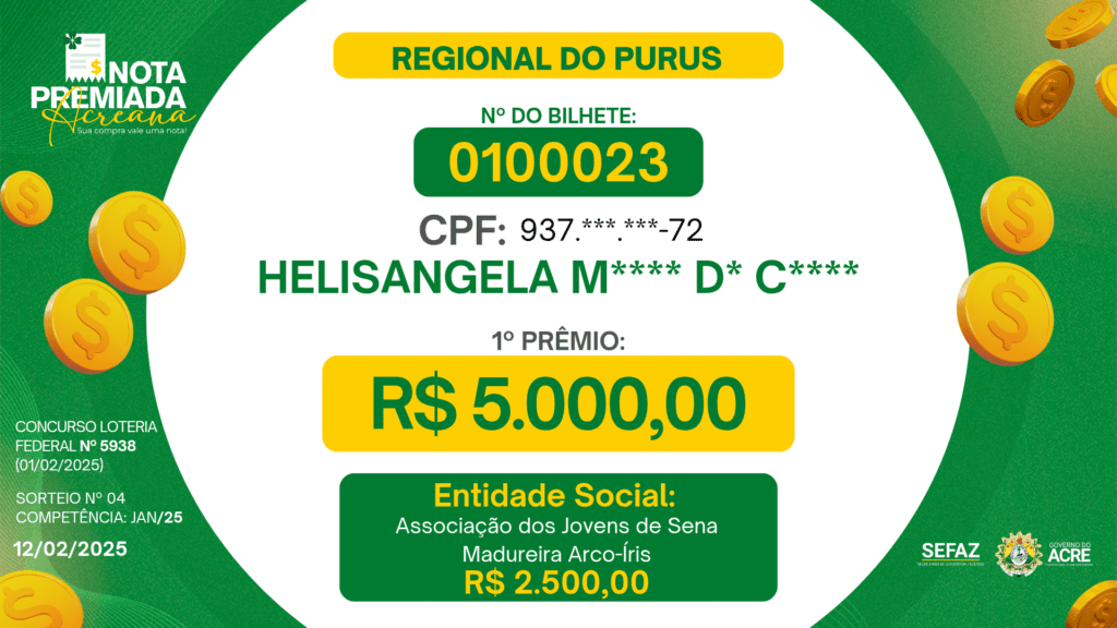 Estado divulga novos vencedores do Nota Premiada com prêmio de até R$ 20 mil; veja nomes