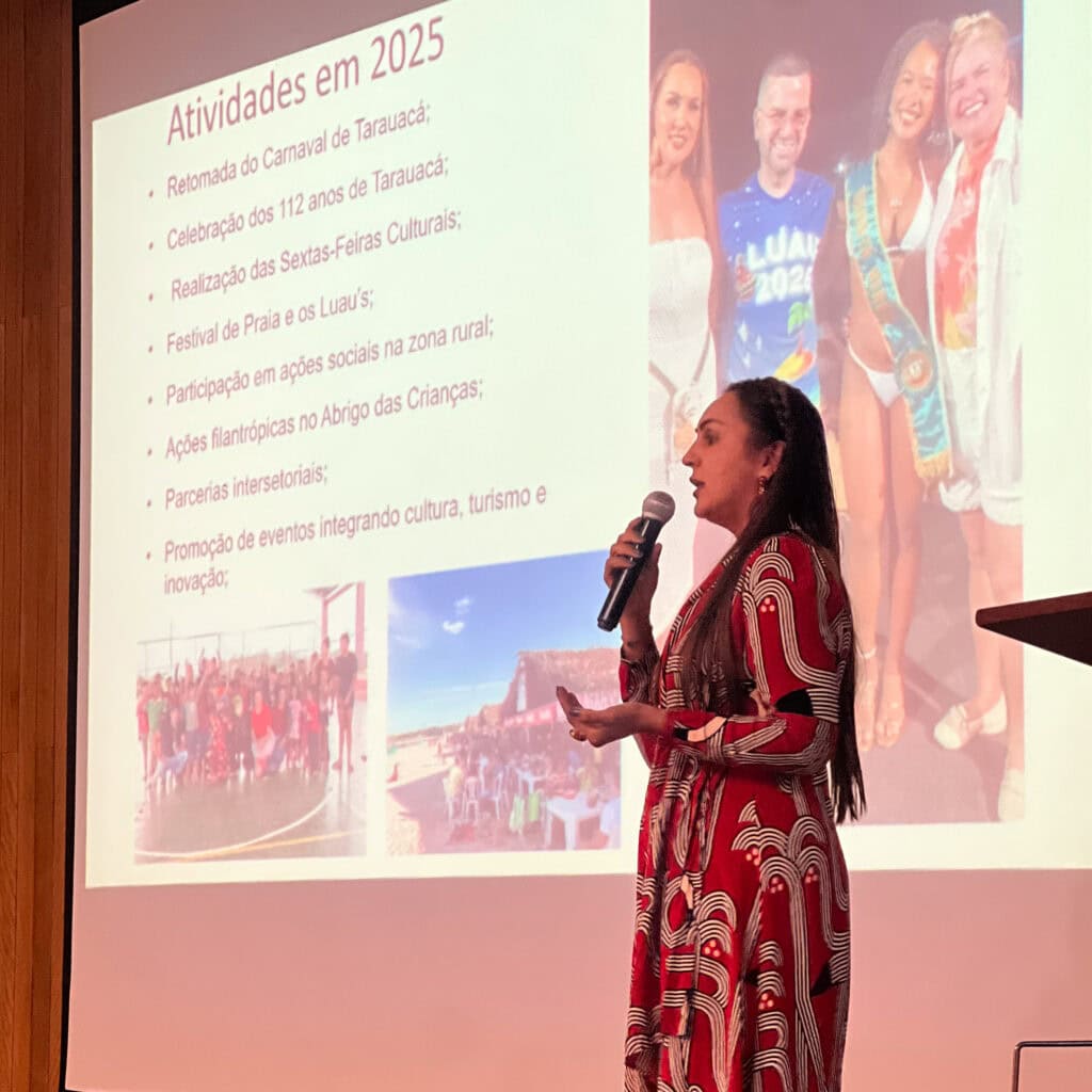 Yonara Machado, secretária de Cultura, Turismo e Inovação de Tarauacá, apresentou levantamento de ações no município. Foto: Ascom/FEM