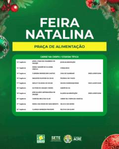 Lista de empreendedores selecionados para Feira e Vila Natalina em Rio Branco é divulgada; veja nomes 4 Lista de empreendedores selecionados para Feira e Vila Natalina em Rio Branco é divulgada; veja nomes