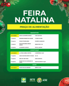 Lista de empreendedores selecionados para Feira e Vila Natalina em Rio Branco é divulgada; veja nomes 8 Lista de empreendedores selecionados para Feira e Vila Natalina em Rio Branco é divulgada; veja nomes