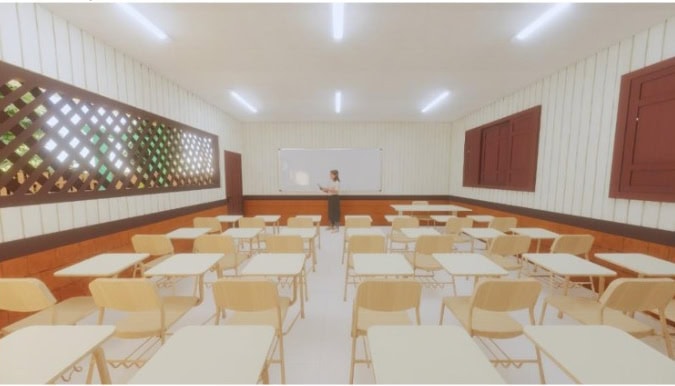 Projeto mescla alvenaria e madeira. Imagem: Projeto SEE