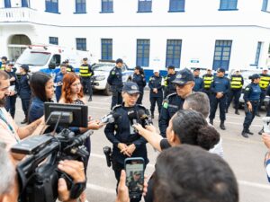 Comandante-geral da PMAC, coronel Marta Renata concede entrevista à imprensa. Foto: Davi Silva Barbosa/PMAC