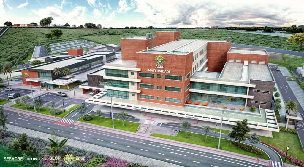 Maquete virtual da nova maternidade de Rio Branco. Render: Marcos Haluen/Seop